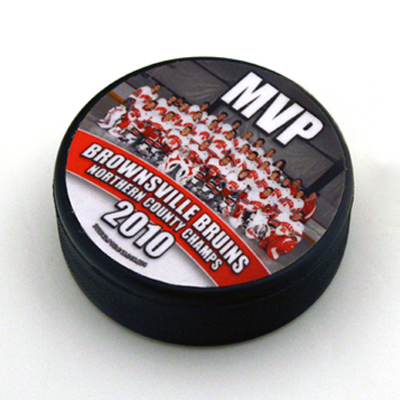 Personalized coach hockey pucks with logo