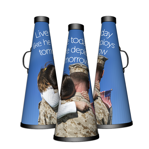 Custom coach cheer gift to honor our military Personal cheerleading megaphones idea to honor our military