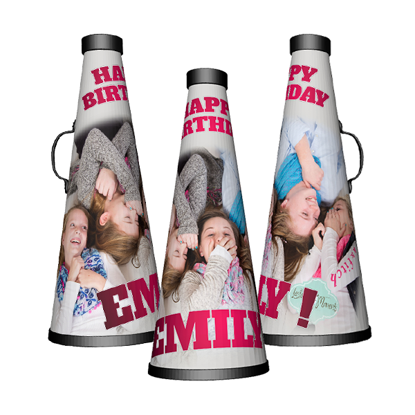 Personalised sports ball cheerleading megaphone birthday ideas